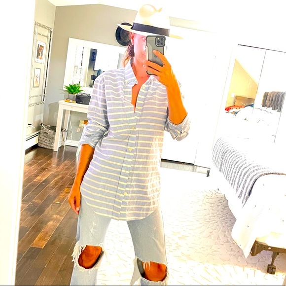 Club Monaco blue white stripe button down shirt XS